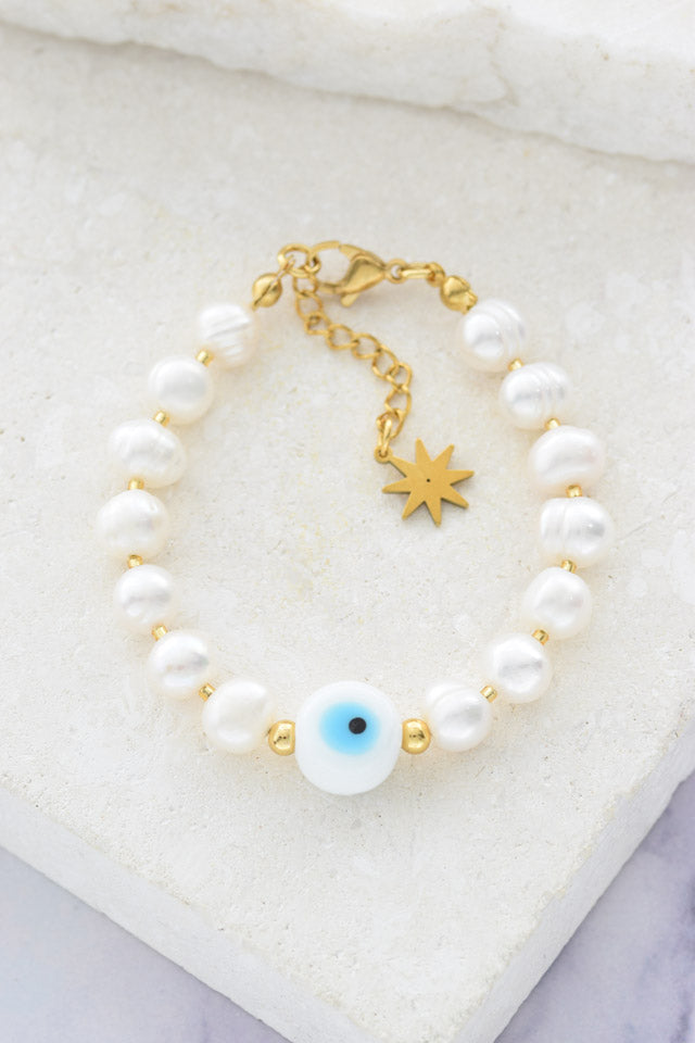 Pulsera perlas y ojo turco