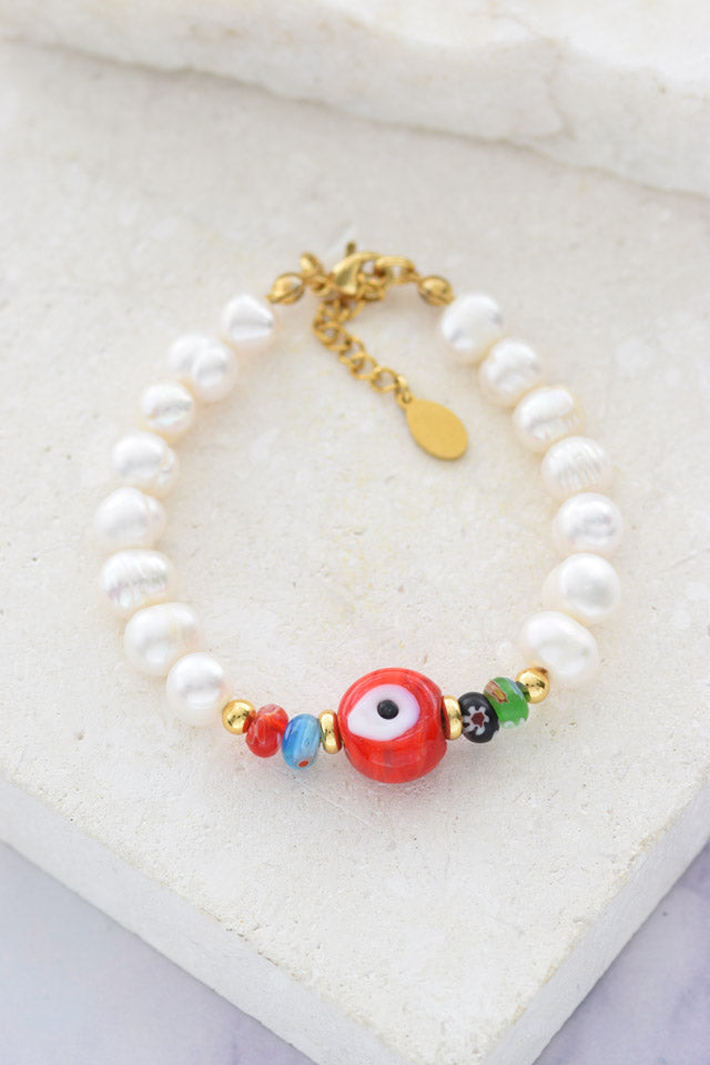 Pulsera perlas y ojo turco