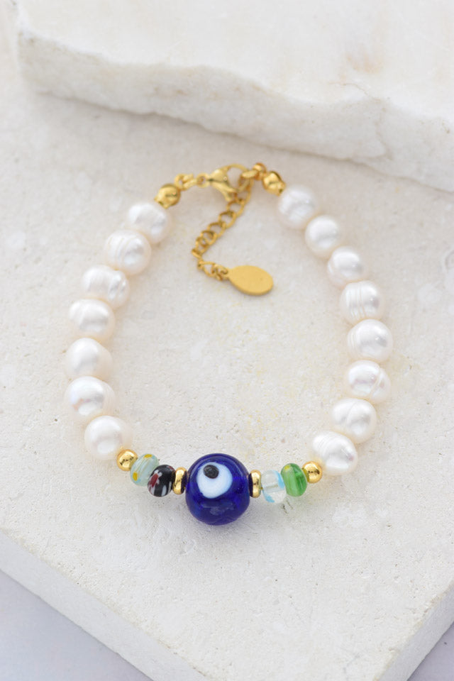 Pulsera perlas y ojo turco